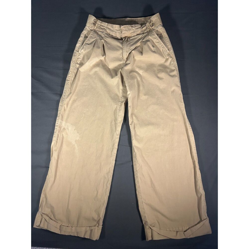 American Eagle High Rise Pleated Wide Leg Trouser Pants Tan Beige Size 00 Regula